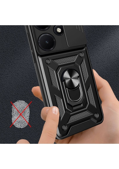 Goocamp İnfinix Hot 30i Kılıf Magnetik Standlı Kamera Korumalı Sürgülü Vega Kapak - Mavi