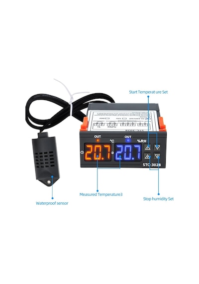 Stc-3028 12v Lcd Ekranlı Nem Sıcaklık Kontrol Termostatı