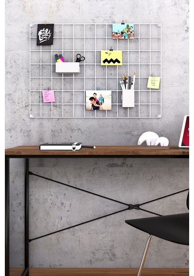 Metal Fotoğraf Askısı Tel Pano Beyaz 50x70 2 Adet Mini Mandal Ve 4 Adet Montaj Çivisi Hediye