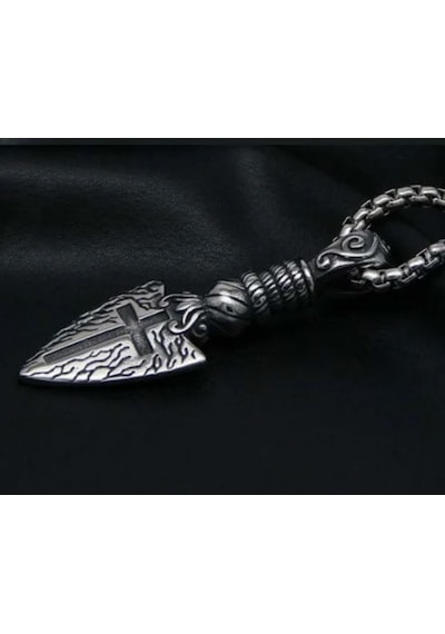 Paslanmaz Çelik Şövalye Mızrak Haç Kolye/70 Cm Zincirli Gümüş