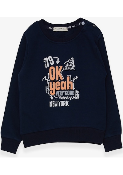 Breeze Erkek Çocuk Sweatshirt Yazı Baskılı 2-6 Yaş, Lacivert-lacivert Lacivert