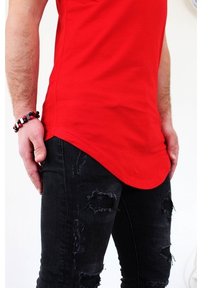 Boldy Erkek Long Fit Tişört Long Tişört Long Kesim Tişört-Kırmızı