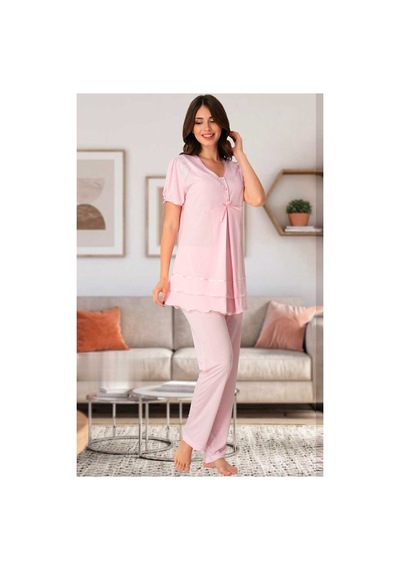 Effort Pijama Kadın Pembe Gizli Emzirme Özellikli Lohusa Pijama Takımı Effortt 8022 Pembe
