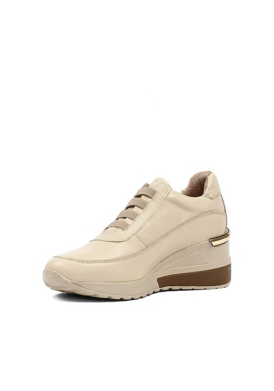 Kadın Bej Dolgu Topuklu Deri Sneaker