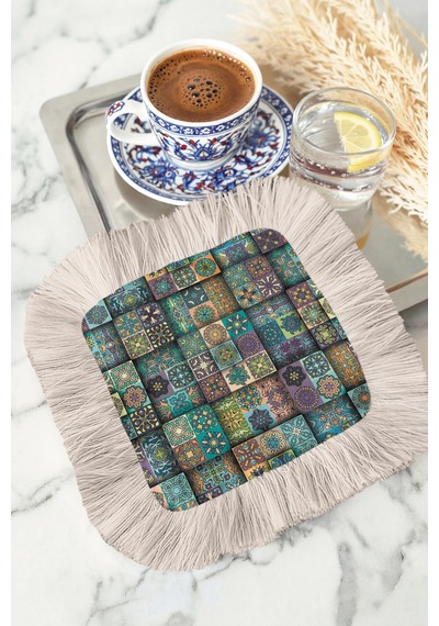 Mozaik Patchwork Püsküllü Sunum Peçetesi - Etnik Sofra Yeşil Mavi Bardak Altlığı Mendil Canlı Sisli Şampanya Mozaik Patchwork Püsküllü Sunum Peçetesi - Etnik Sofra Yeşil Mavi Bardak Altlığı Mendil Canlı Sisli Şampanya