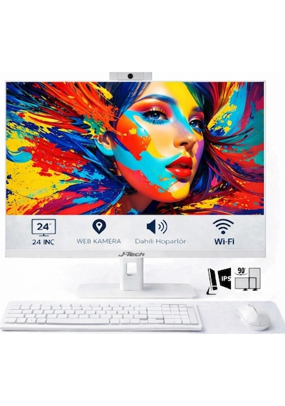 J-Tech Ecoline i3-2100 8 GB 256 GB SSD 24" Free Dos AIO Masaüstü Bilgisayar