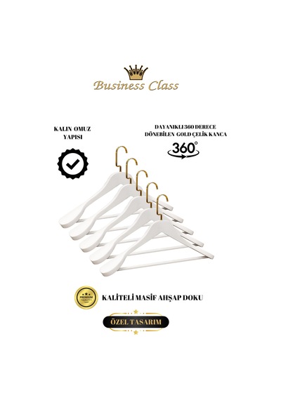 Takım Elbise Askısı Business Class 44 Cm İtalyan Kanca Masif Ahşap Ceket Palto Askısı 5 Adet Diğer