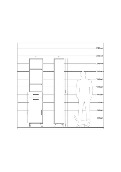 Arges Dolap 4 Raflı 2 Çekmeceli Tek Kapaklı 44x30x221 Çam-çam Çam
