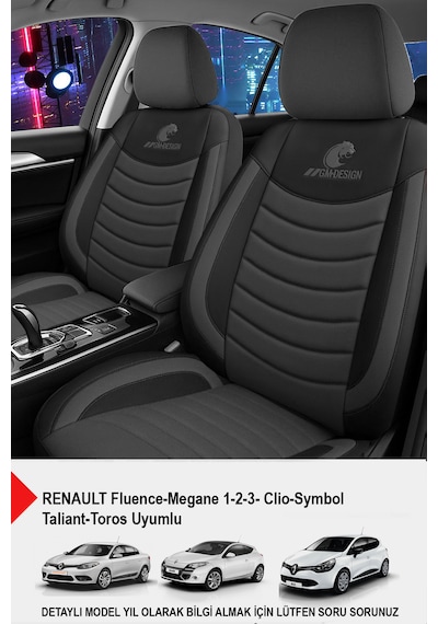 Panther Serisi Keten Kumaş Oto Koltuk Kılıfı- Renault Fluence-megan 1-2-3-clio-symbol-toros Uyumlu Füme