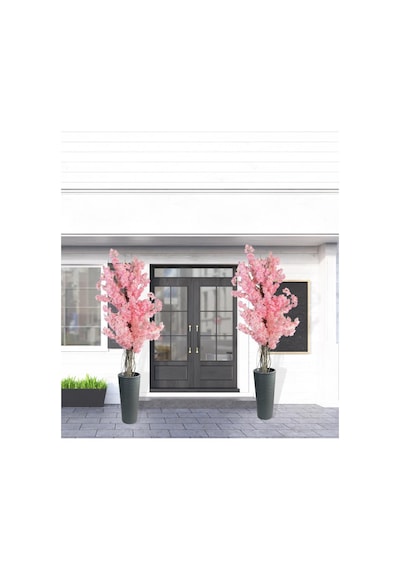 Yapay Ağaç Pembe Sakura Bahardalı Ağacı Siyah Uzun Kumsal Vazoda