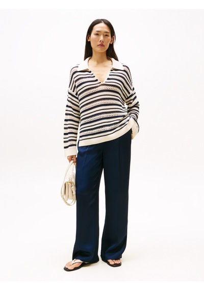 Tommy Hilfiger Sateen Tıe Rlxd Straıght Pants Kadın Mavi Pantolon - Ww0ww47171 Mavi