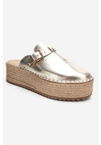 Luvishoes Novas Altın Hakiki Deri Burnu Kapalı Hasır Dolgu Taban Terlik Altın