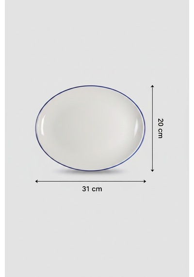 6'lı Ellips Oval Kayık Tabak 31cm Rim Lacivert Rinart Krem