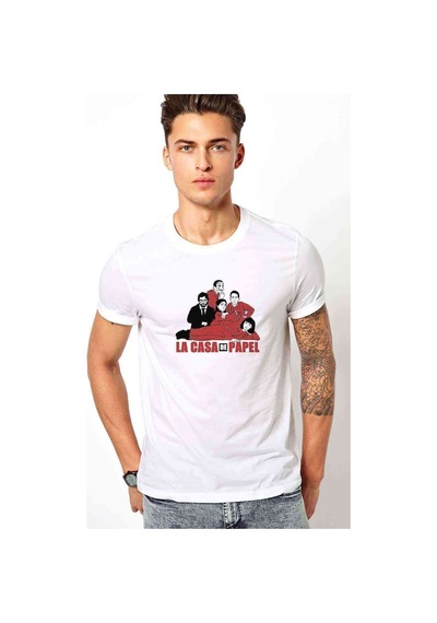 La Case De Papel El Baskılı Beyaz Erkek Tshirt
