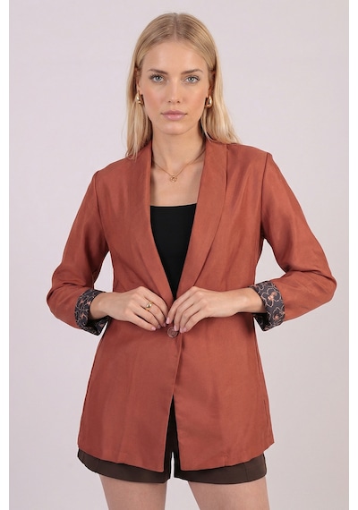 Armonika Kadın Kiremit Kol İçi Leopar Desenli Tek Düğmeli Ceket Arm-26k001088 Armonika Kadın Kiremit Kol İçi Leopar Desenli Tek Düğmeli Ceket Arm-26k001088
