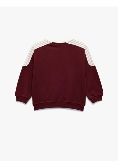 Koton Şardonlu Pamuklu Uzun Kollu Renk Kontrastlı V Yaka Baskılı Sweatshirt Bordo 6wmg10084ak Bordo