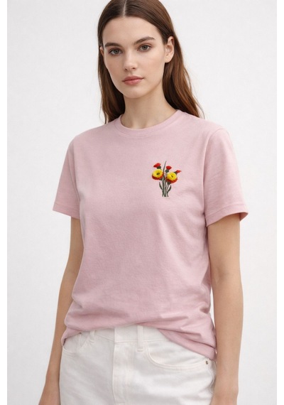 Yubistitch Tshirt Nakış İşlemeli 3d Çiçek-kalın- Gülkurusu