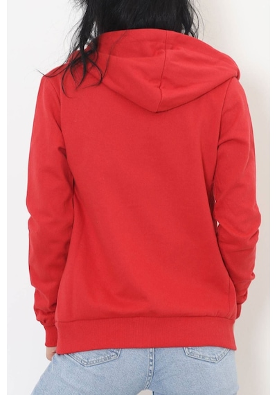 Bensu Store - Kapşonlu Fermuarlı Sweat Kırmızı - 11866.108. 001