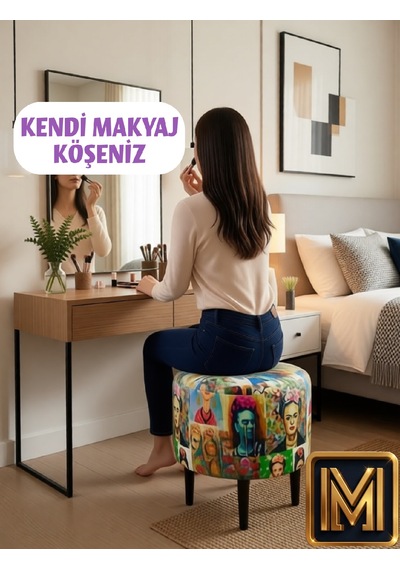 Diday Fride Puf Trend Puf Koltuk Puff Bench Dekoratif Bohem Doğal Gürgen Ayak Amaçlı Bahçe Balkon Çok Renkli