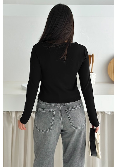 Noa & Noa Kadın Belden Bağlamalı Uzun Kollu Bluz Minimal & Şehirli Stil Siyah