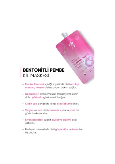 Mia Klinika Siyah Nokta Karşıtı ve Gözenek Sıkılaştırıcı Bentonitli Pembe Kil Maskesi 15 ML