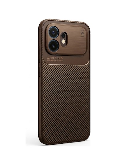 Honor 600 Uyumlu Kılıf Karbon Tasarım Kamera Korumalı Silikon Telefon Kılıfı Kapak Kahverengi