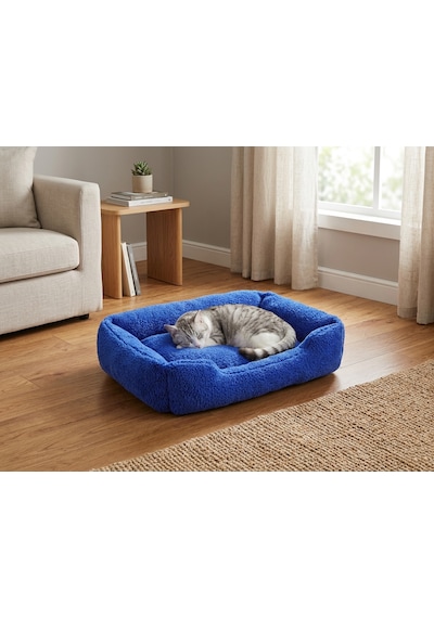 Brt Pet Premium Dikdörtgen Peluş Kedi Yatağı Ve Küçük Irk Köpek Yatağı - 60x40 Cm - Mavi