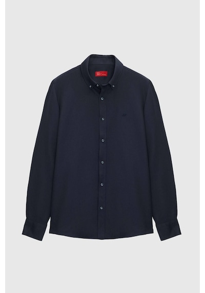D'S Damat Ds Damat Slim Fit Lacivert Oxford Düğmeli Yaka Kolay Ütülenebilir Nakış Detaylı Pamuklu Gömlek 4HC02ORT03265 Lacivert