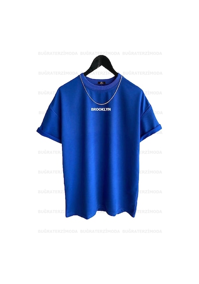 Noıssey Buğraterzimoda Brooklyn Baskılı Bol Kalıp Unisex Saks Mavisi Oversize T-shirt Btmbt789876 Lacivert