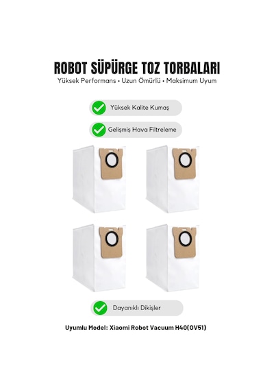 Asgard Grup Xiaomi İle Uyumlu Xıaomı H40 Ov51 Toz Torbası 4 Adet 23.0