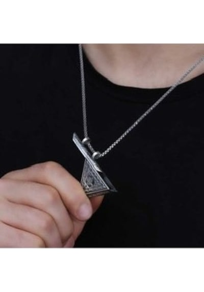 Üçgen Zincirli Metal Kadın Erkek Cevşen Muska Gümüş Kaplama 60 Cm Çok REnkli