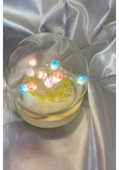 3d Led Işık Cam Küre Çok Renk Gece Lambası Mini Laleler 10 Cm