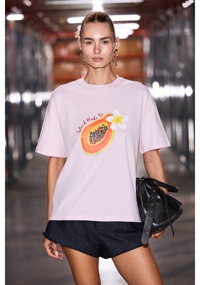 Grımelange Cassıane Kadın Bisiklet Yaka Kısa Kollu Ön Ve Arka Baskılı Regular Pembe T-shirt Grımelange Cassıane Kadın Bisiklet Yaka Kısa Kollu Ön Ve Arka Baskılı Regular Pembe T-shirt