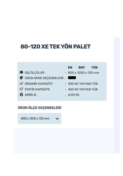 80x120 Tek Yön Plastik Palet - Dayanıklı & Hafif İhracat Paleti