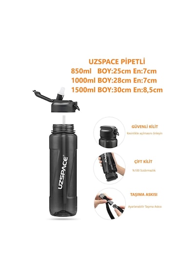 Fiftyfifty Pipetli Mega Boy 1500ml Tritan Su Matarası Lacivert