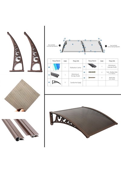 Yapısan Plastik Ayak 6Mm Levhalı Pratik Sundurma 100X100 Cm Kahve