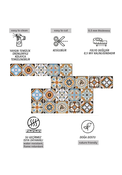 Kendinden Yapışkanlı Fas 2 Desenli Pvc Karo 10x10 Cm 5 Li Paket