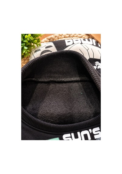 Uğur Bebe 3 İplik Kalın İçi Şardonlu Siyah Renk Cizgi Film Karakterli Çocuk Eşofman Takımı Siyah Siyah