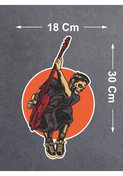 Gitar Çalan Zombi Sticker - Araba Oto Motosiklet Cam Kask Sticker - 00039 30x18 Cm