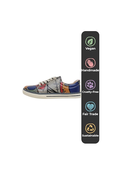 Kadın Vegan Deri Gri Sneakers - Cubic Faces Tasarım Çok Renkli