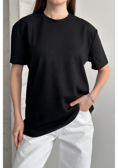 Balenbi Kadın Modal Bisiklet Yaka Basic Yarım Kollu T-shirt 1211 Siyah