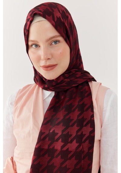 Mirsoy Scarf Kazayağı Desen Parlak Jakar Şal - Bordo Bordo