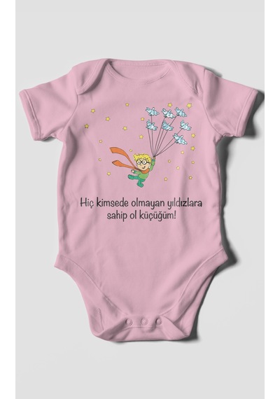 Morivokids Kimsede Olmayan Yıldızlara Sahip Ol Küçüğüm Kısa Kollu Bebek Body %100 Pamuk Koyu Pembe