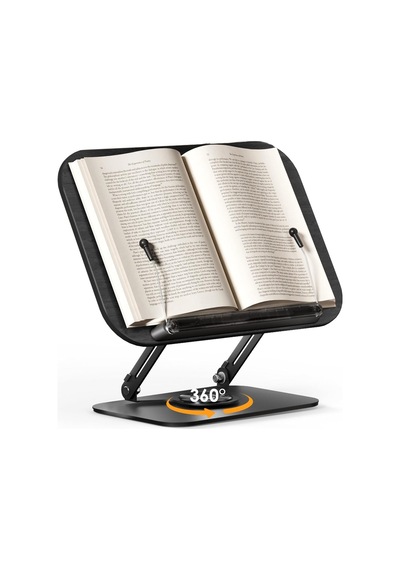 Kitap Standı Okuma Için, 360 Dönebilir, Katlanabilir Ahşap Kitap Tutucu Siyah