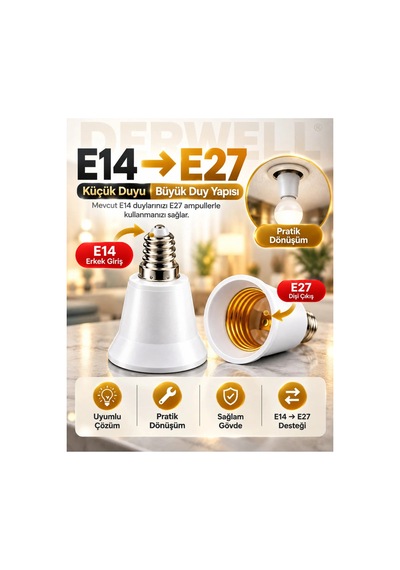 5 Adet E14'ten E27'ye Ampul Duy Dönüştürücü Adaptör - Küçük Duyuyu Büyük Duya Çevirici Aparat, Ev Ve Ofis İçi Pratik Aydınlatma Çözümü, Sağlam Ve Dayanıklı Gövde Yapısı