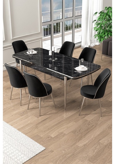 Canisa Pale Serisi 80x132 Açılabilir Siyah Mermer Desen Mutfak Masa Takımı 6 Siyah Sandalye Krom Detay Masa Siyah Mermer Desen Sandalye Siyah Krom Ayak Canisa Pale Serisi 80x132 Açılabilir Siyah Mermer Desen Mutfak Masa Takımı 6 Siyah Sandalye Krom Detay Masa Siyah Mermer Desen Sandalye Siyah Krom Ayak