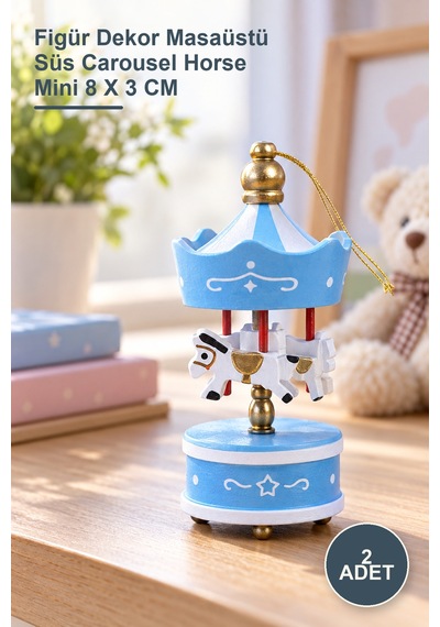 2 Adet Ahşap Dekoratif Atlı Karınca Figür Dekor Masaüstü Süs Carousel Horse Mini 8 X 3 Cm