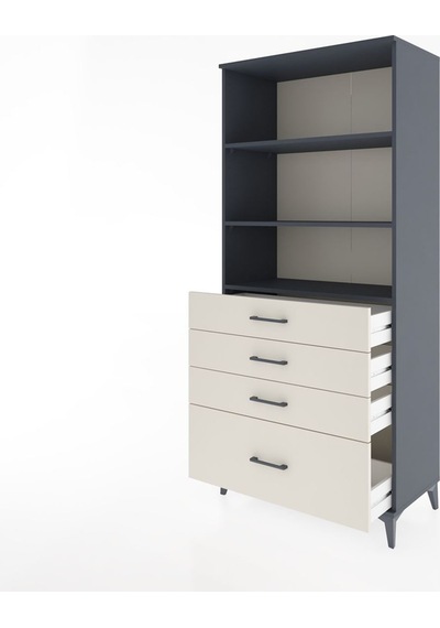 Hyperion Dolap 3 Raflı 4 Çekmeceli 88x44x195 Antrasit-aytaşı Antrasit