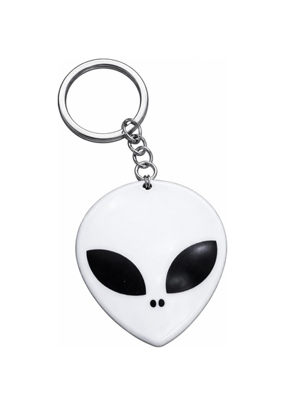 Beyaz Uzaylı Figürlü Siyah Göz Detaylı Metal Unisex Anahtarlık