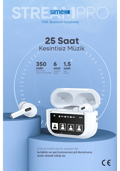 Simex Stream Pro Dijital Dokunmatik Ekranlı ANC/ENC Bluetooth 5.4 Kulak İçi Kulaklık